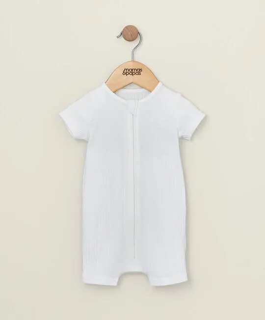 Organic Rib White Zip Romper