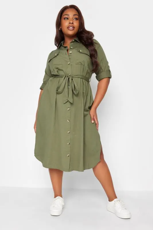 LIMITED COLLECTION Curve Khaki Green Utility Shirt Dress