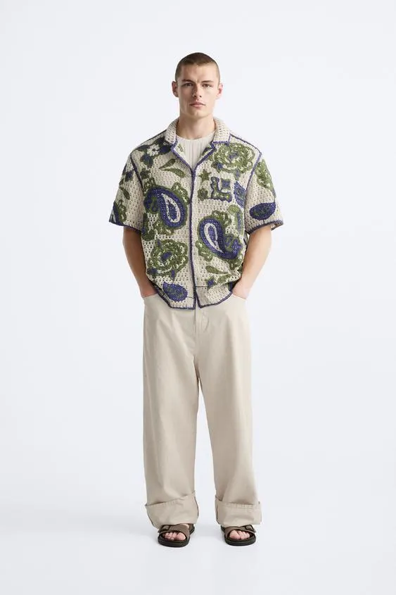 CROCHET SHIRT WITH CONTRAST EMBROIDERY