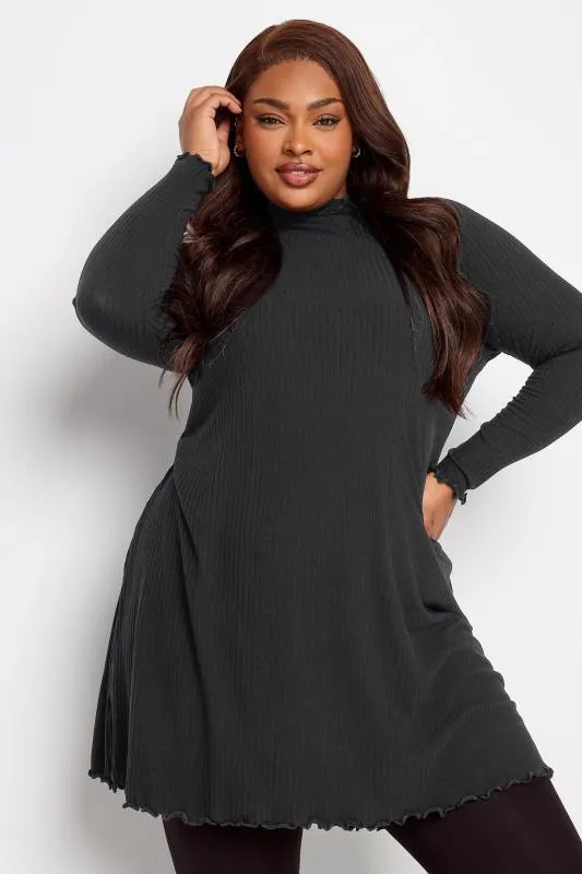 YOURS Curve Black Lettuce Edge Tunic Dress