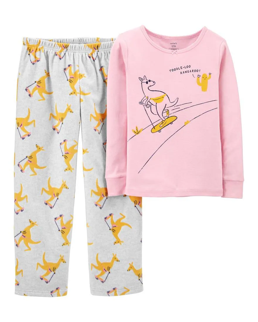 2-Piece Flamingo Cotton & Fleece Pjs