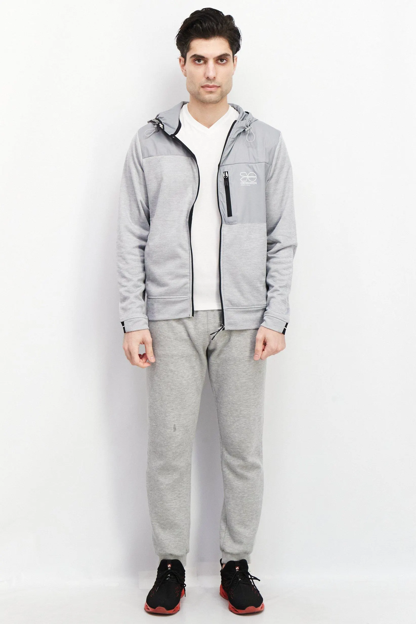 Men Brand Logo Hooded Softshell Jacket, Grey