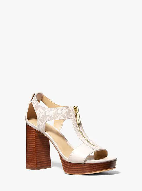 Berkley Empire Signature Logo and Leather Block-Heel Sandal