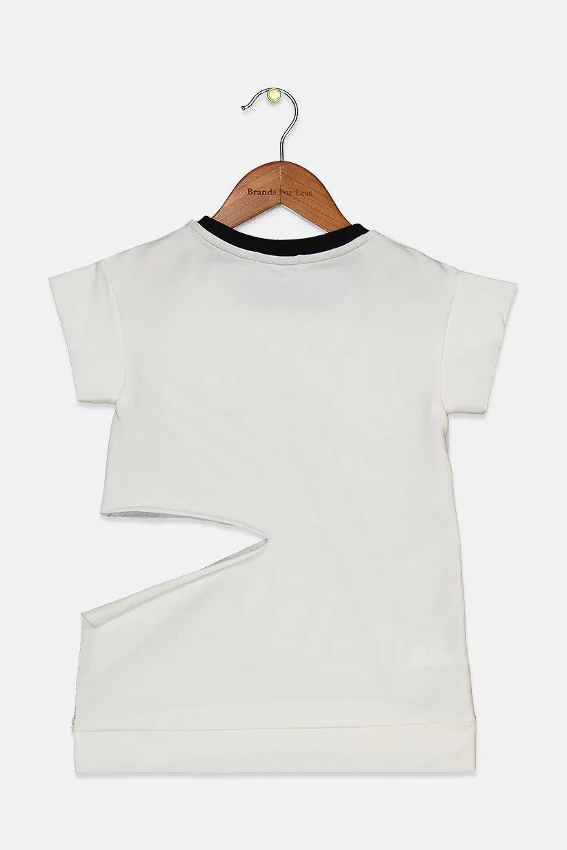 Kid Boys Crew Neck Short Sleeve Printed Cut Out Waist T-shirt, White