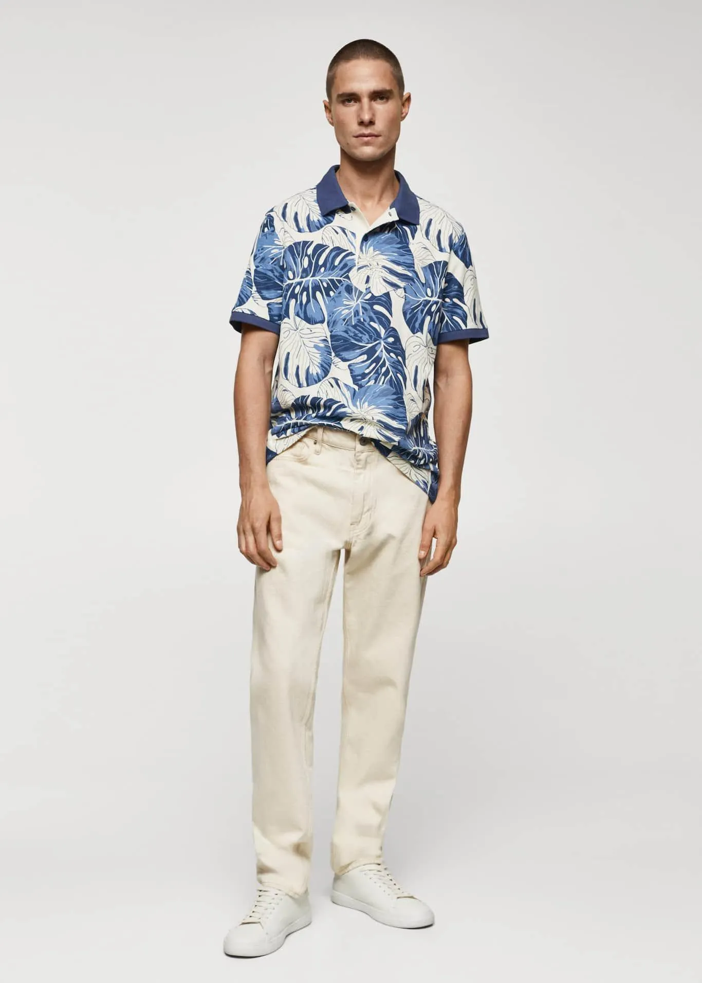 Tropical print cotton polo shirt