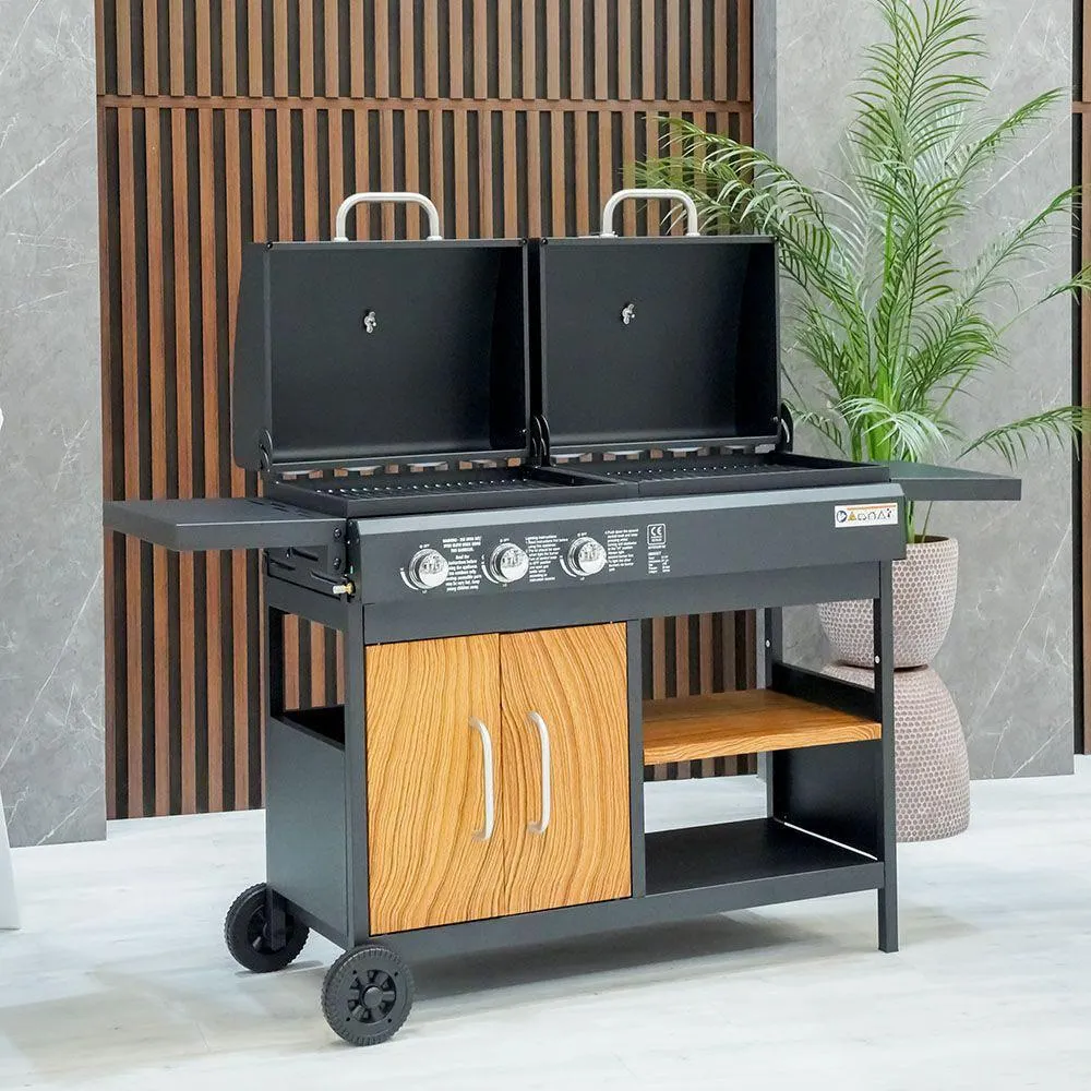 Wood Look Gas & Charcoal BBQ Station