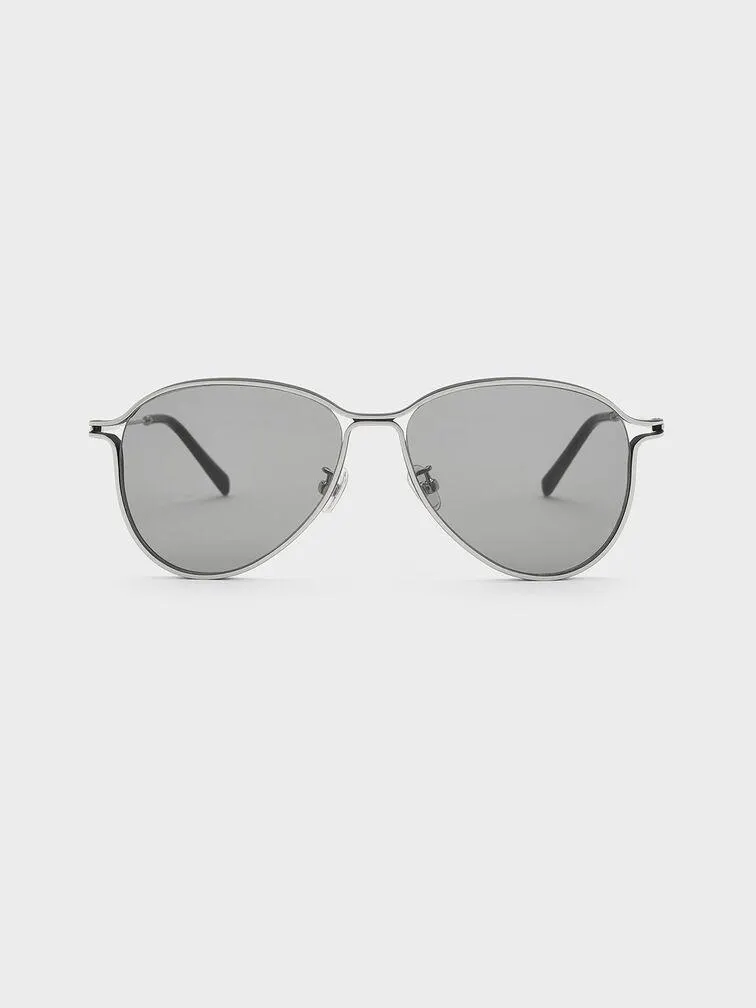 Metallic Accent Aviator Sunglasses - Black