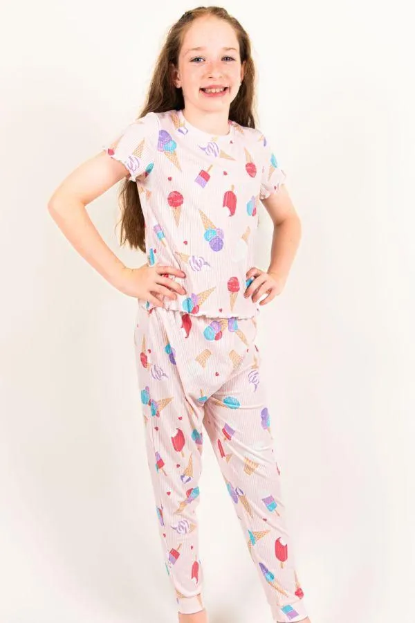 Girls Pink Rib Ice Cream PJ