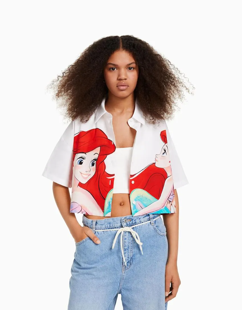 Short sleeve poplin shirt with The Little Mermaid print