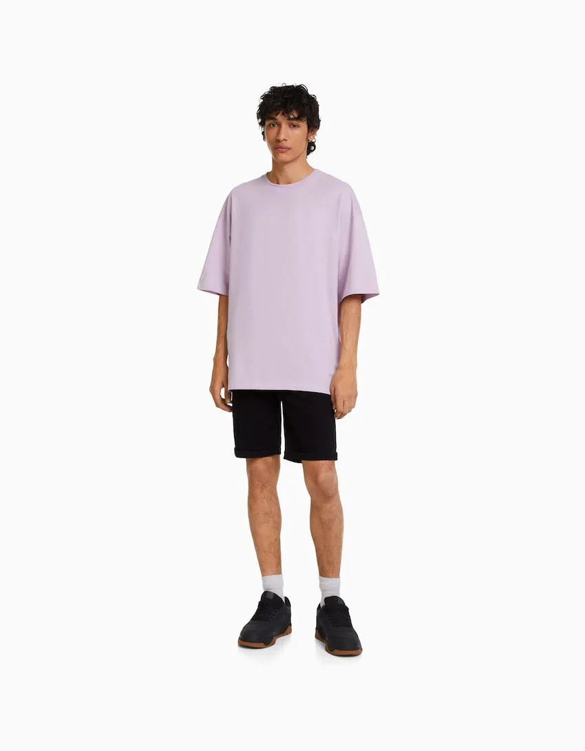 Katlı paçalı skinny fit denim bermuda şort