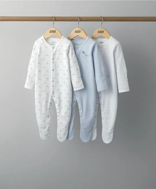 3 Pack Whales Sleepsuits