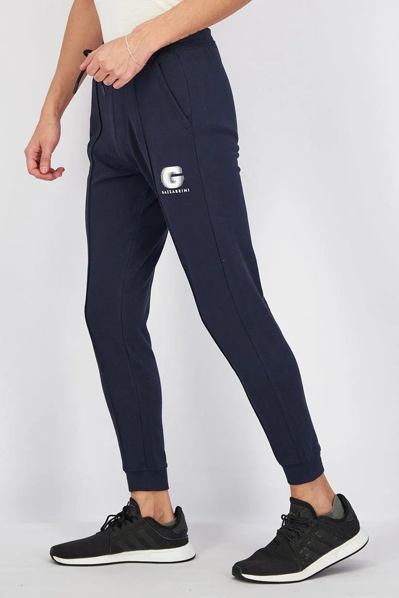 Men Regular Fit Drawstring Solid Pants, Navy Blue