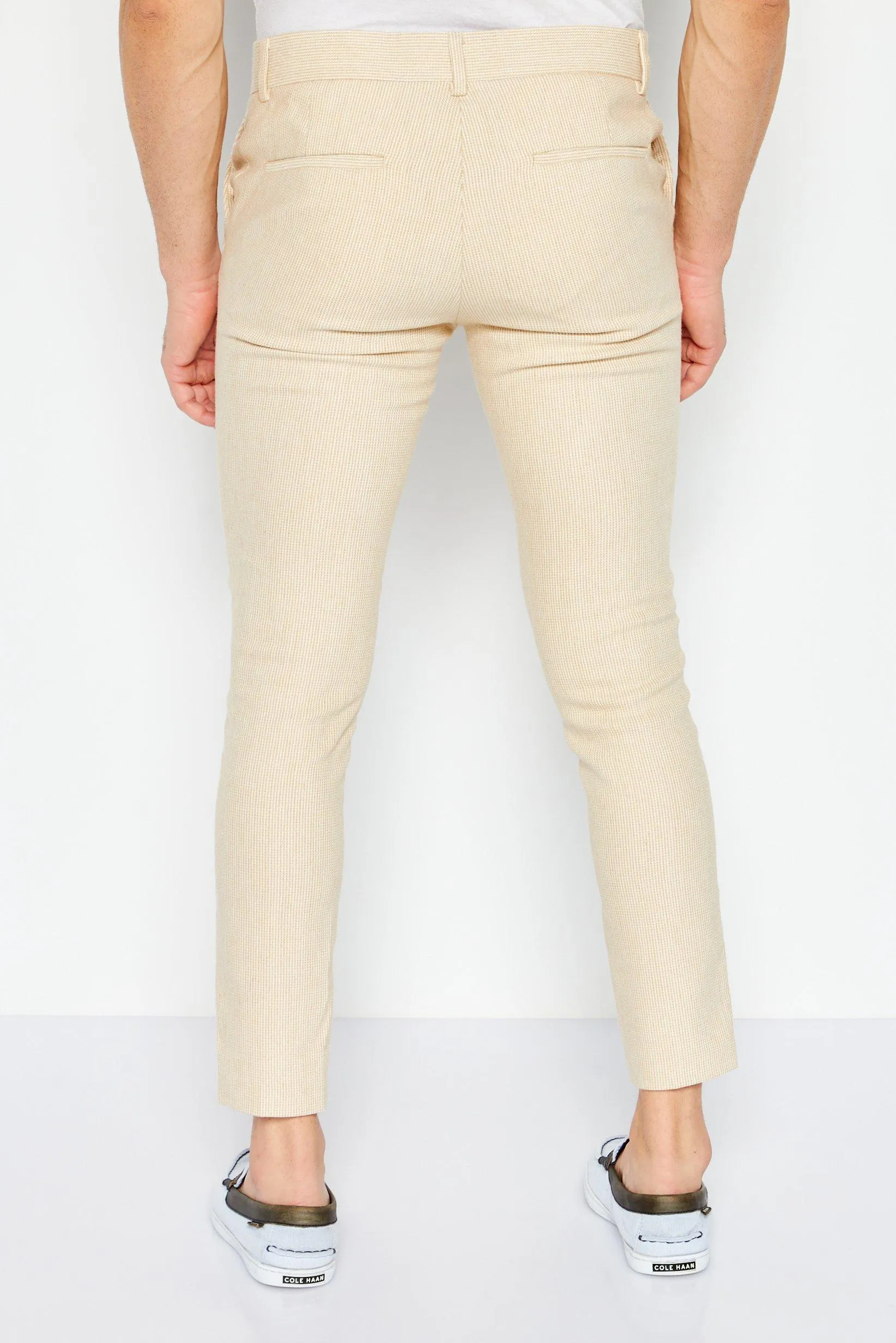 Men Skinny Fit Plaid Chino Pants, Beige
