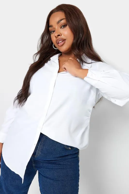 YOURS Curve White Long Sleeve Ruched Shirt