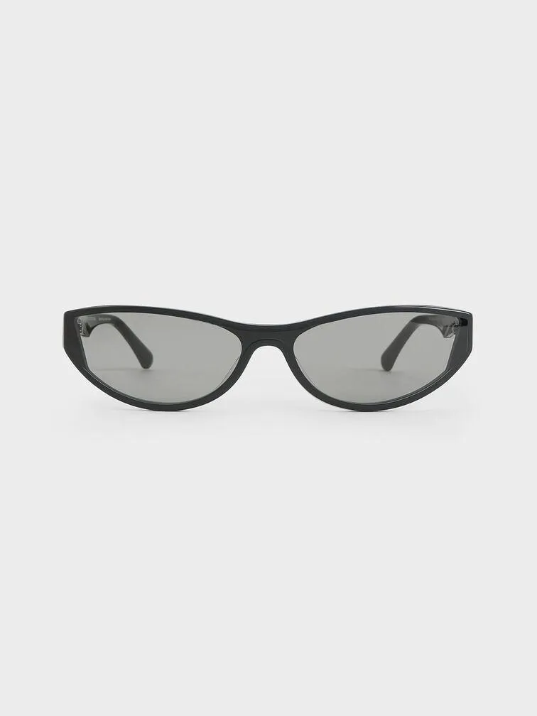 Recycled Acetate Angular Shield Sunglasses - Black