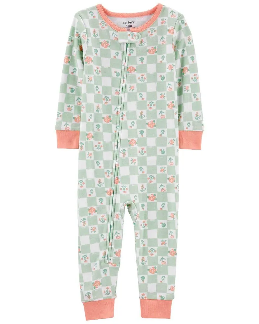 1-Piece Floral 100% Snug Fit Cotton Footless PJs