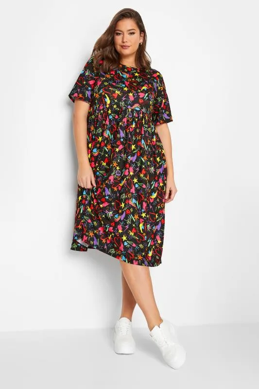 LIMITED COLLECTION Curve Black Scribble Print Smock Dress