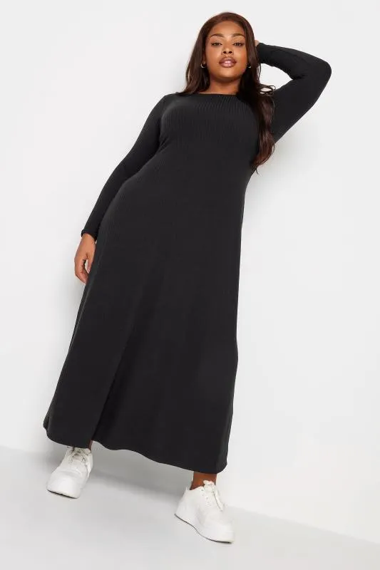 YOURS Curve Black Ribbed Swing Maxi Dress