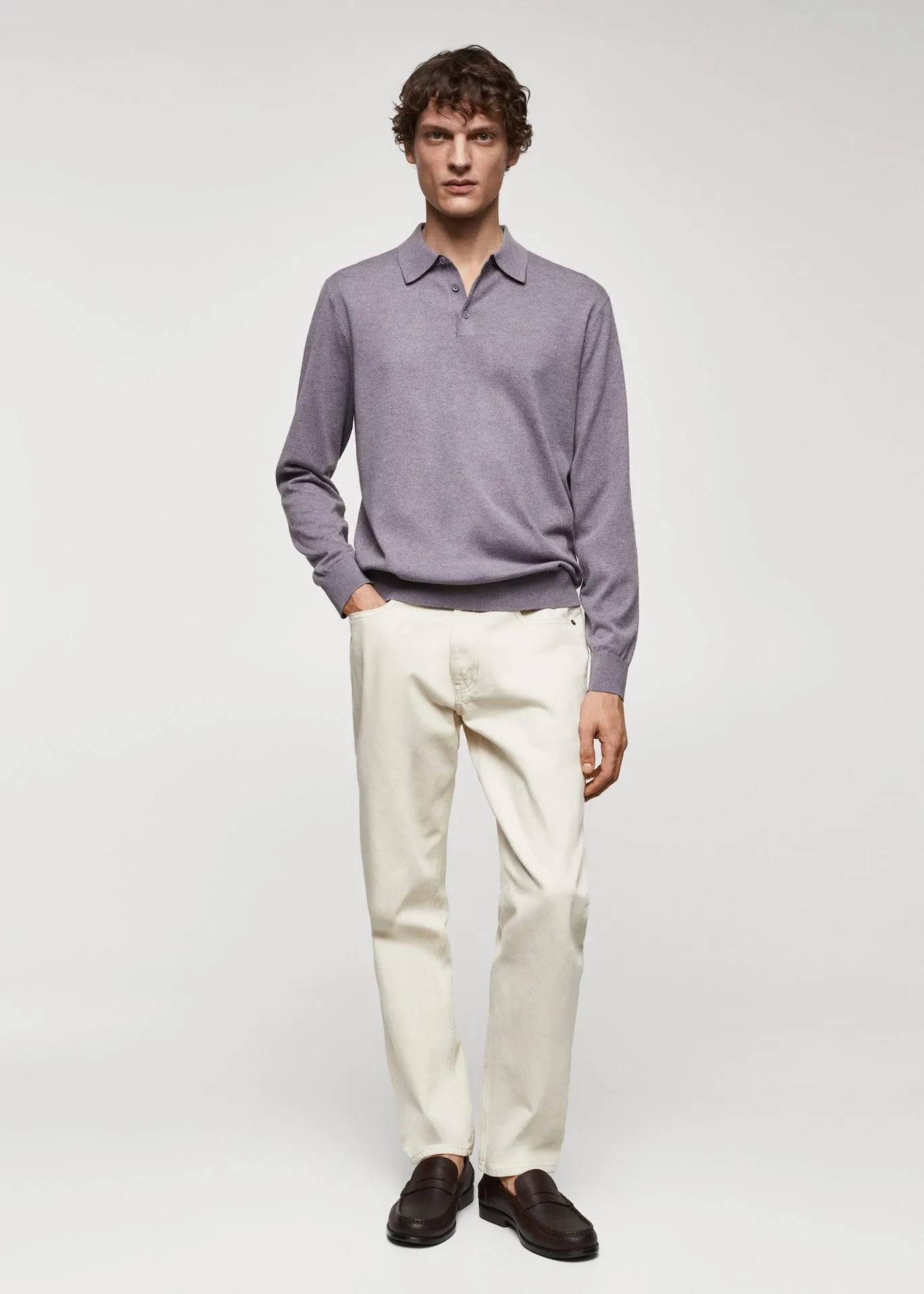 Long-sleeved cotton jersey polo shirt