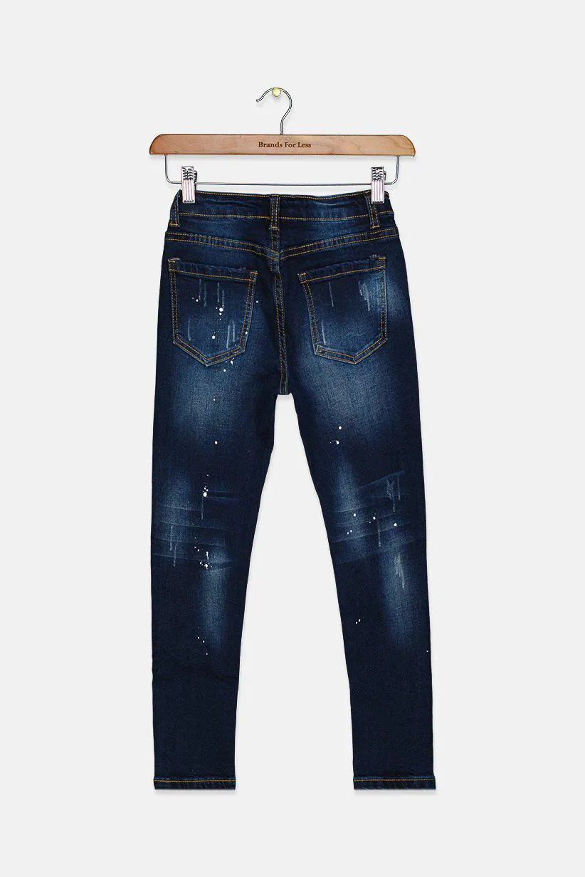 Kid Girls Pull On Rip Jeans, Navy