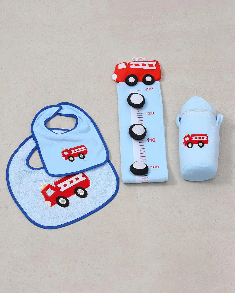 Βρεφικο Βαμβακερο Σετ 4 Τεμ Κεντημα Πυροσβεστικο Όχημα Fire Extinguisher