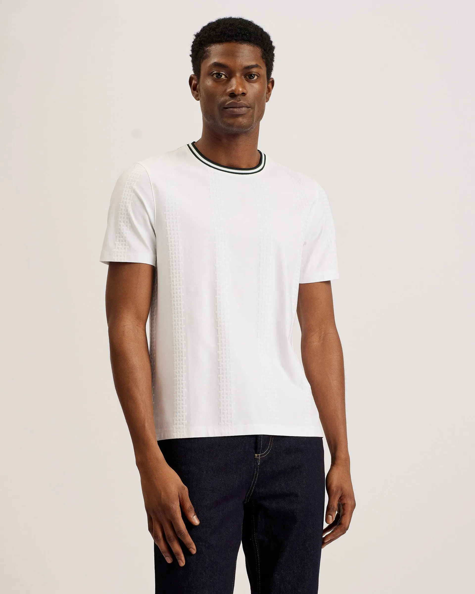 Rousel SS Slim Fit Jacquard T-Shirt White