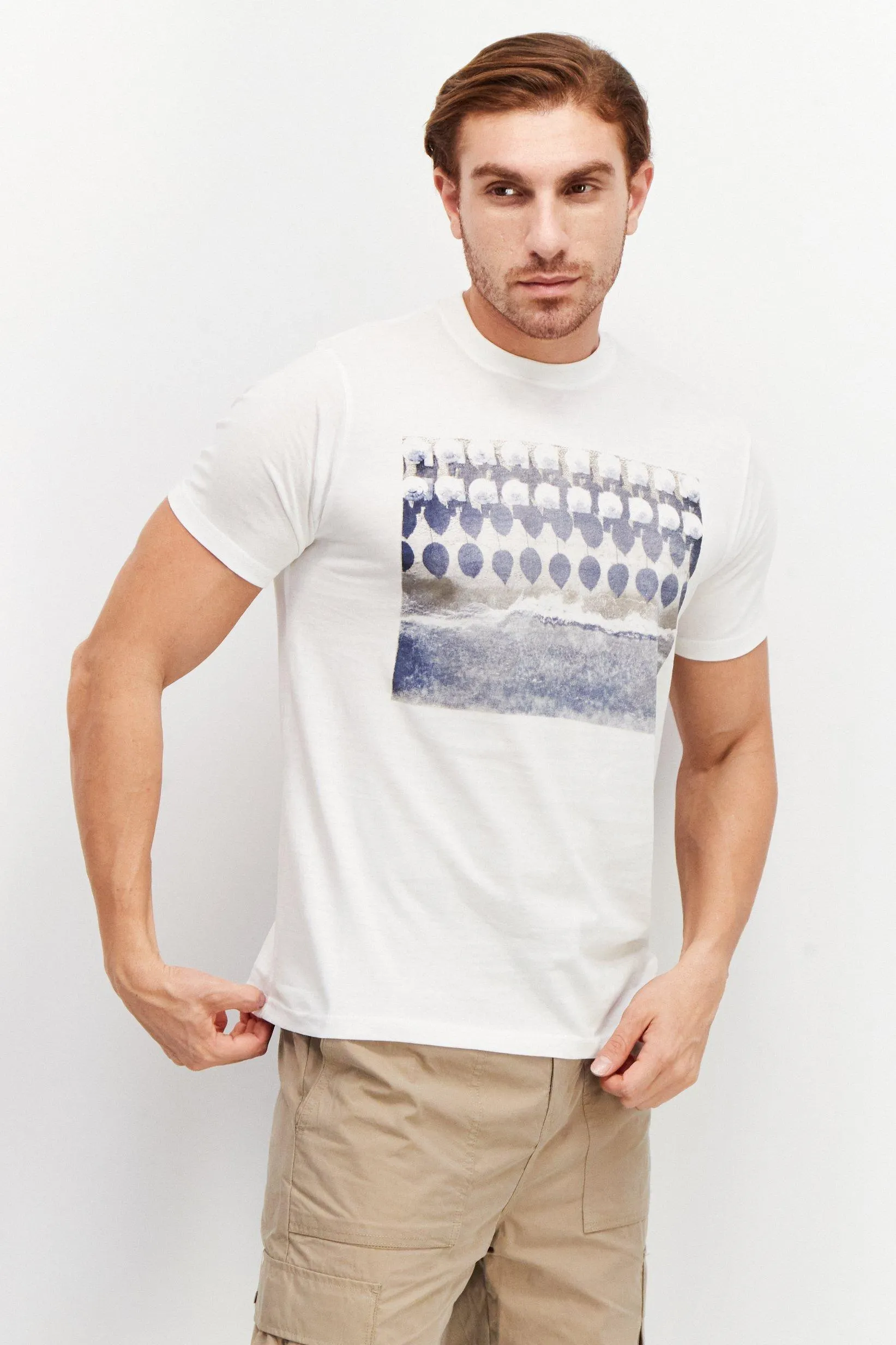 Men Crew Neck Short Sleeve Graphic Print T-Shirt, White