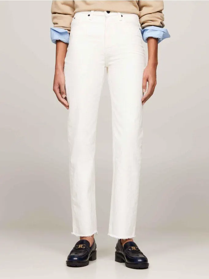 Classics High Rise Fitted Straight White Ankle Jeans