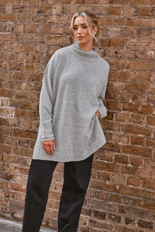 YOURS Curve Grey High Neck Knitted Jumper