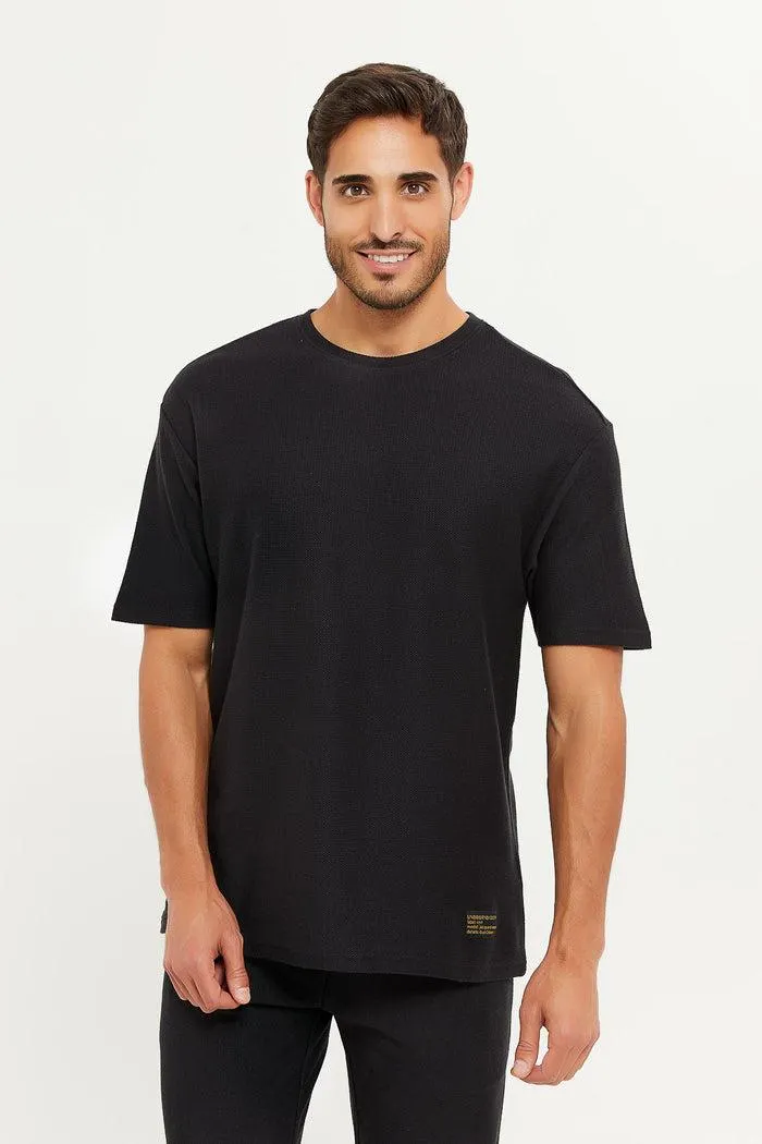 Men Black Lounge Plain T-Shirt
