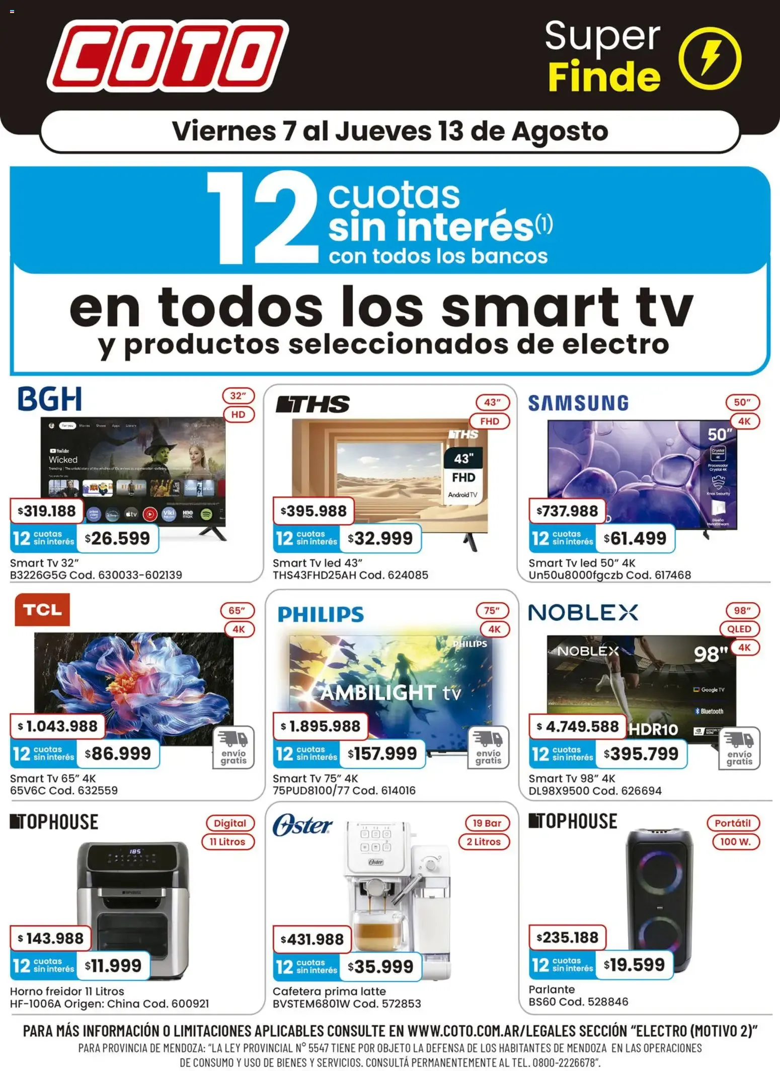 Ofertas de Coto Super Finde: Smart TV y productos seleccionados de electro 7 de agosto al 13 de agosto 2026 - Página 1 del catálogo