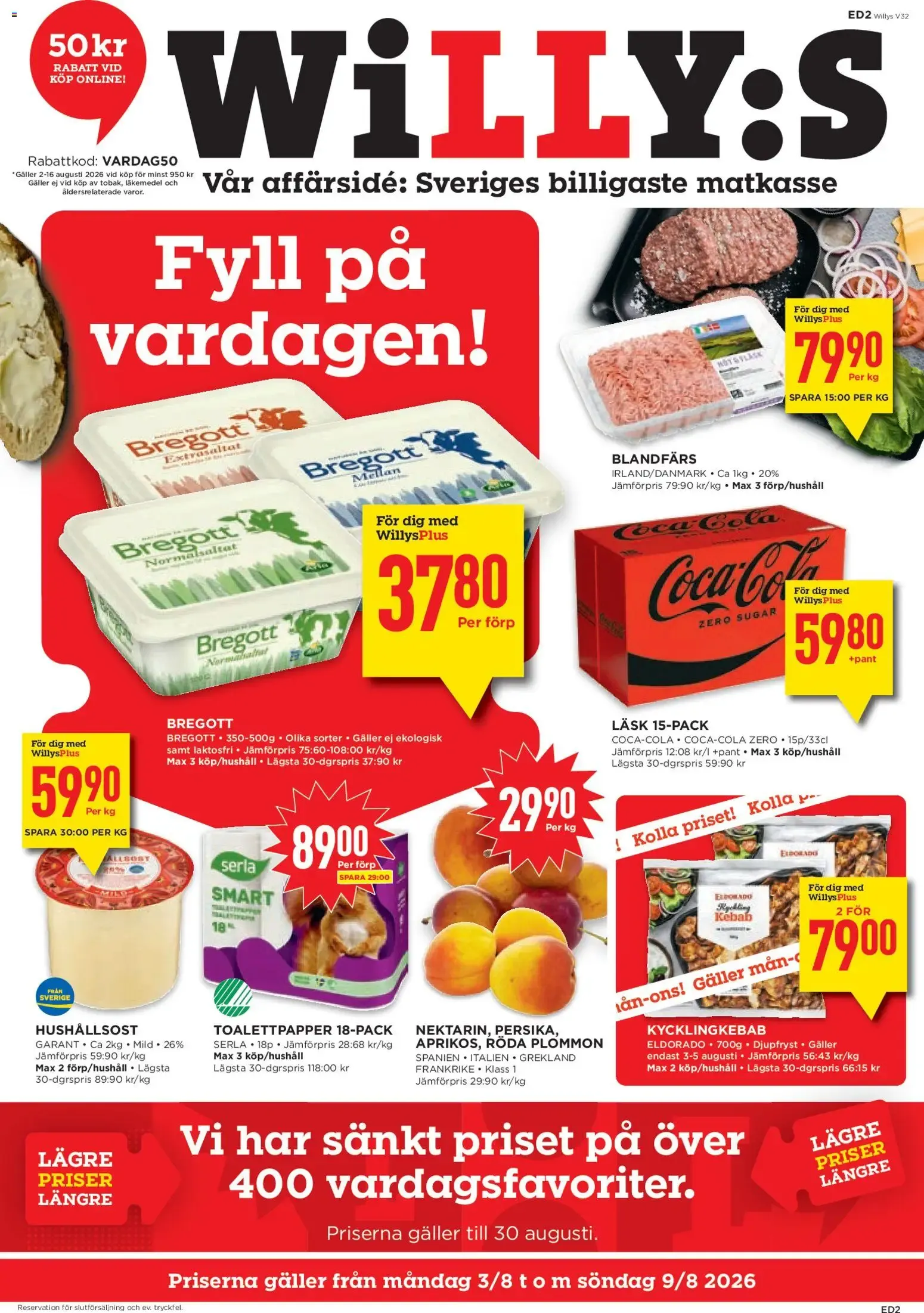 Willys erbjudanden från 03/08/2026 - 09/08/2026 > Reklamblad nuvarande rabatter från 3 augusti till 9 augusti 2026 - Reklamblad sidor 1