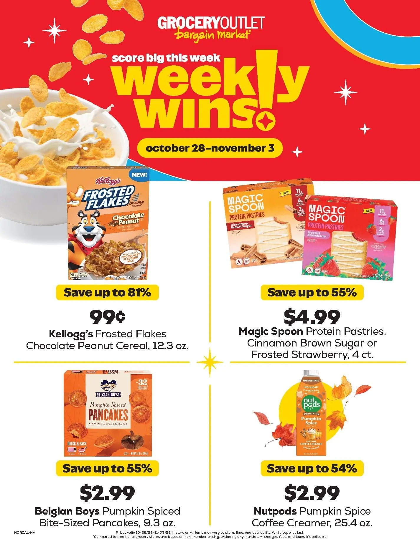 Weekly promotion Grocery Outlet Weekly Wins spanning from October 28 to November 3 2026 - Page 1 for Catalogue 365