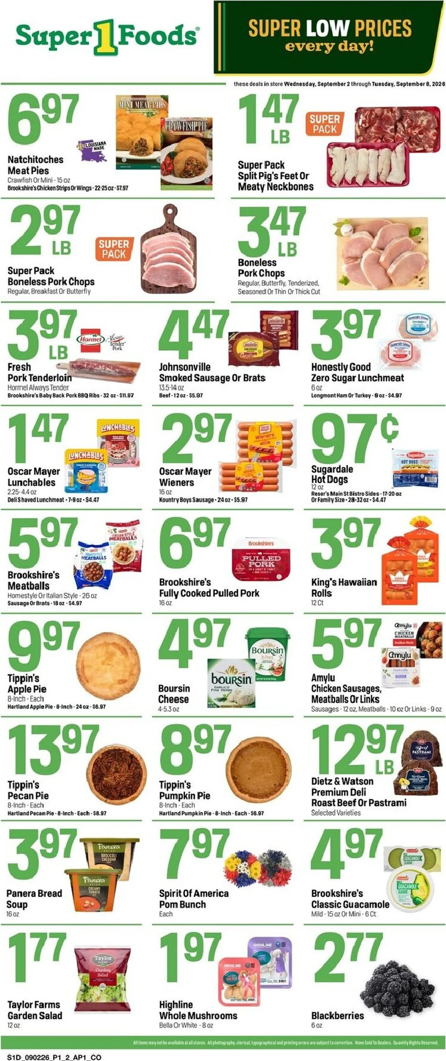 Current Super 1 Foods - Hot Sheet leaflet valid from Wednesday 09/02/2026 to Tuesday 09/08/2026