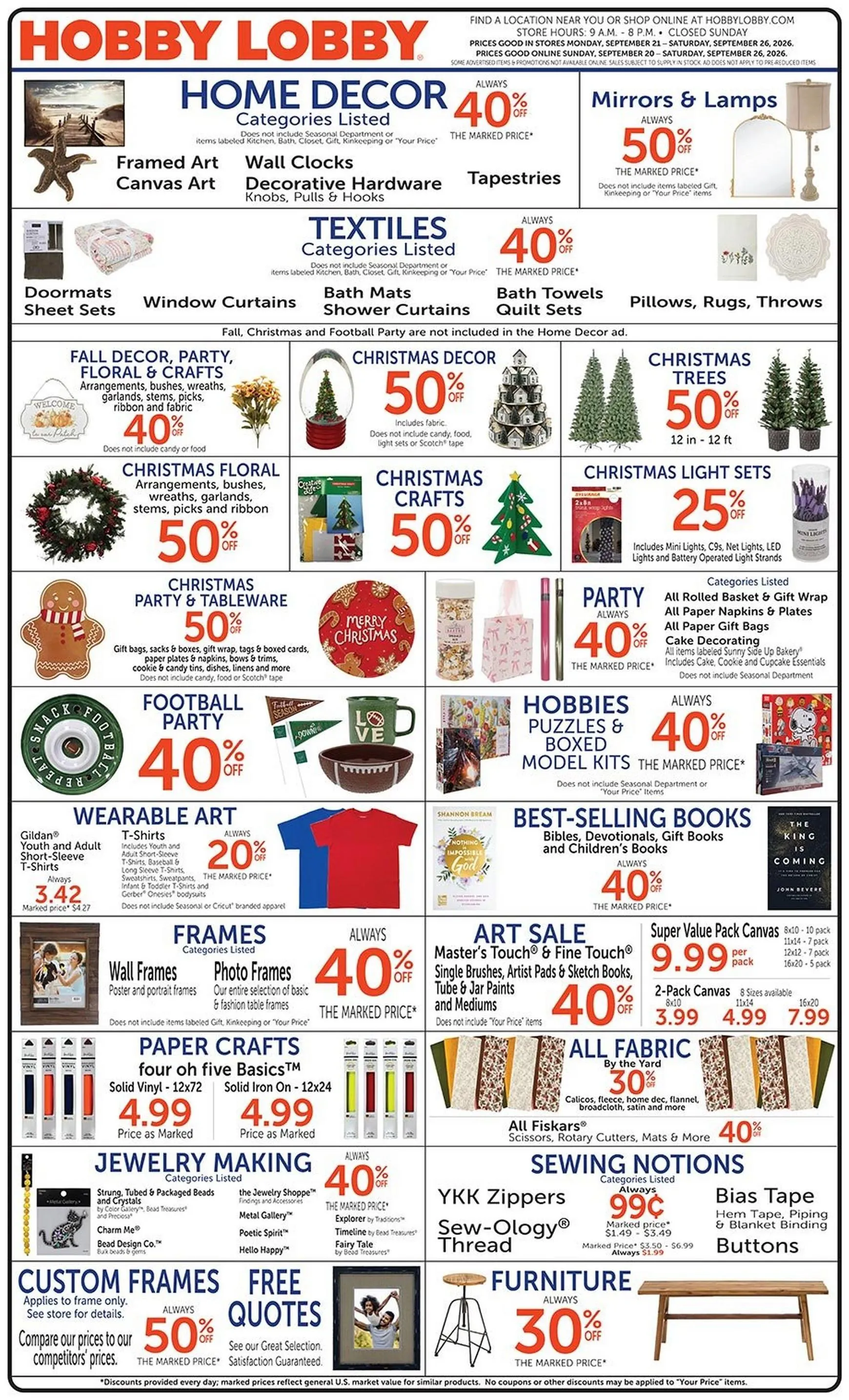Weekly ad Current Hobby Lobby leaflet valid from Monday 09/21/2026 to Saturday 09/26/2026 from September 21 to September 26 2026 - Page 1
