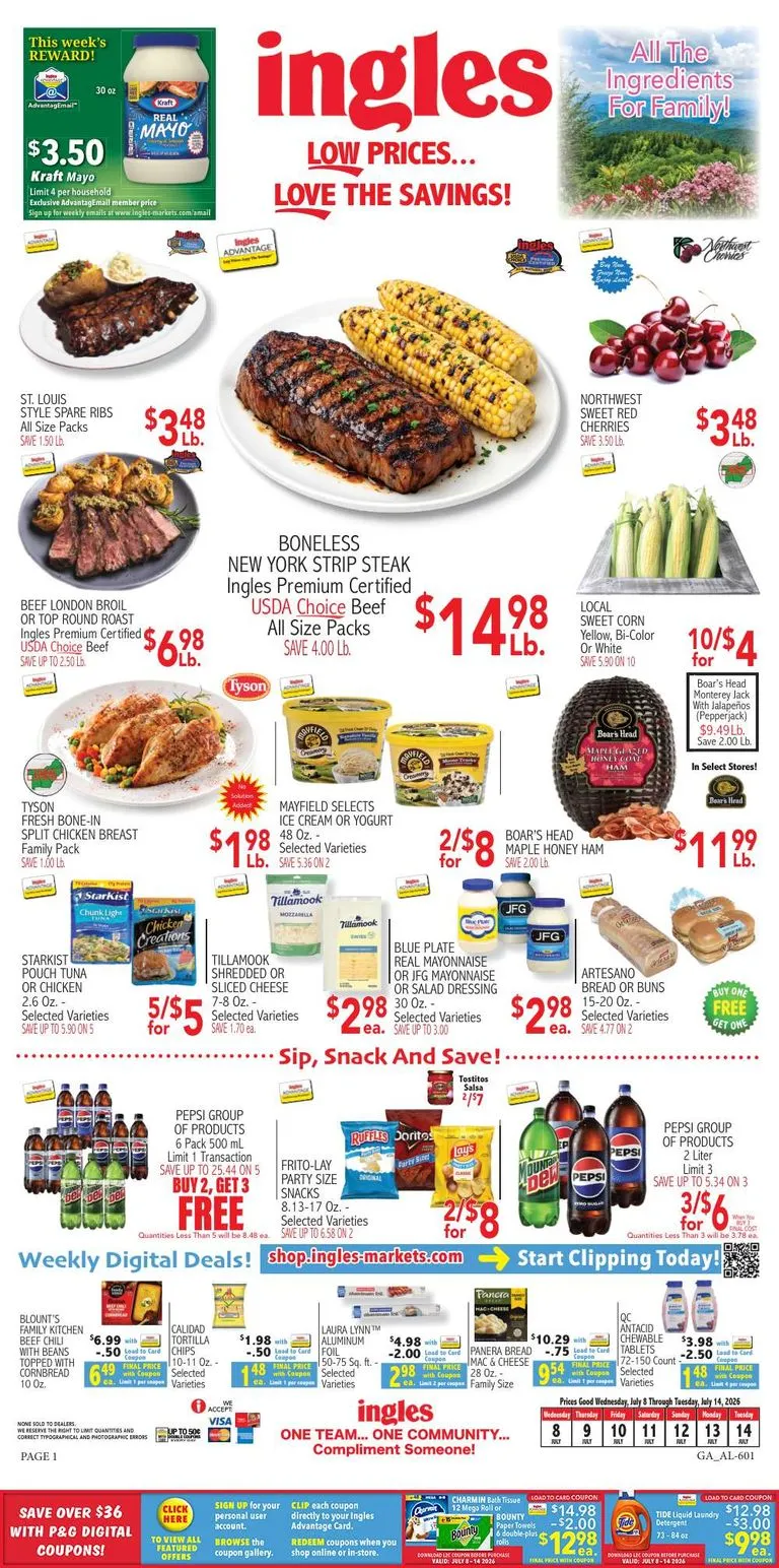 Current Ingles Markets leaflet valid from Wednesday 07/08/2026 to Tuesday 07/14/2026