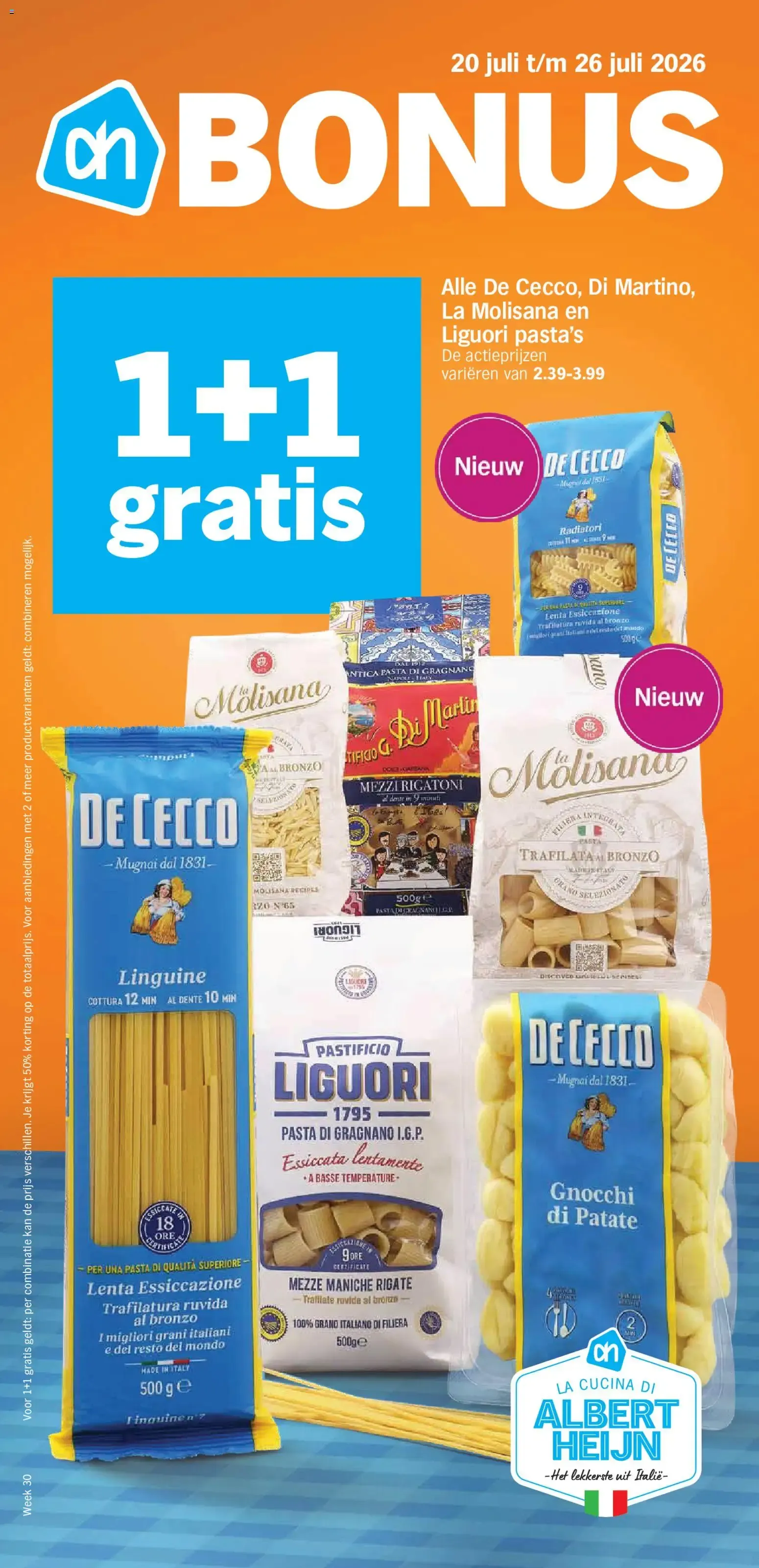 Albert Heijn BONUS: 1+1 gratis pasta's van 20 juli tot 26 juli 2026 - Folder pagina 1