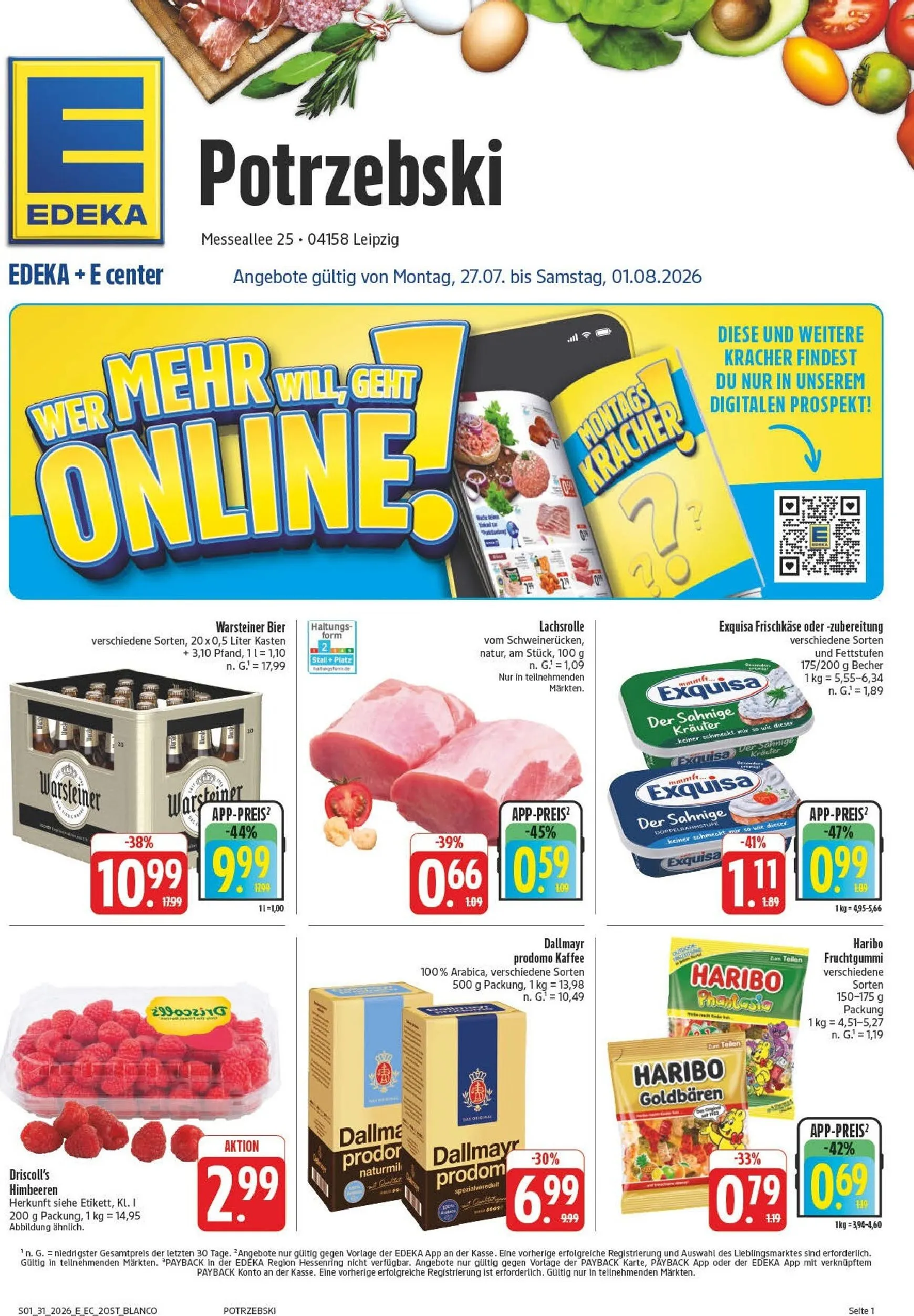 Edeka - Potrzebski Prospekt – von Montag 27.07.2026 bis Samstag 01.08.2026 von 27. Juli bis 1. August 2026 - Prospekt seite 1
