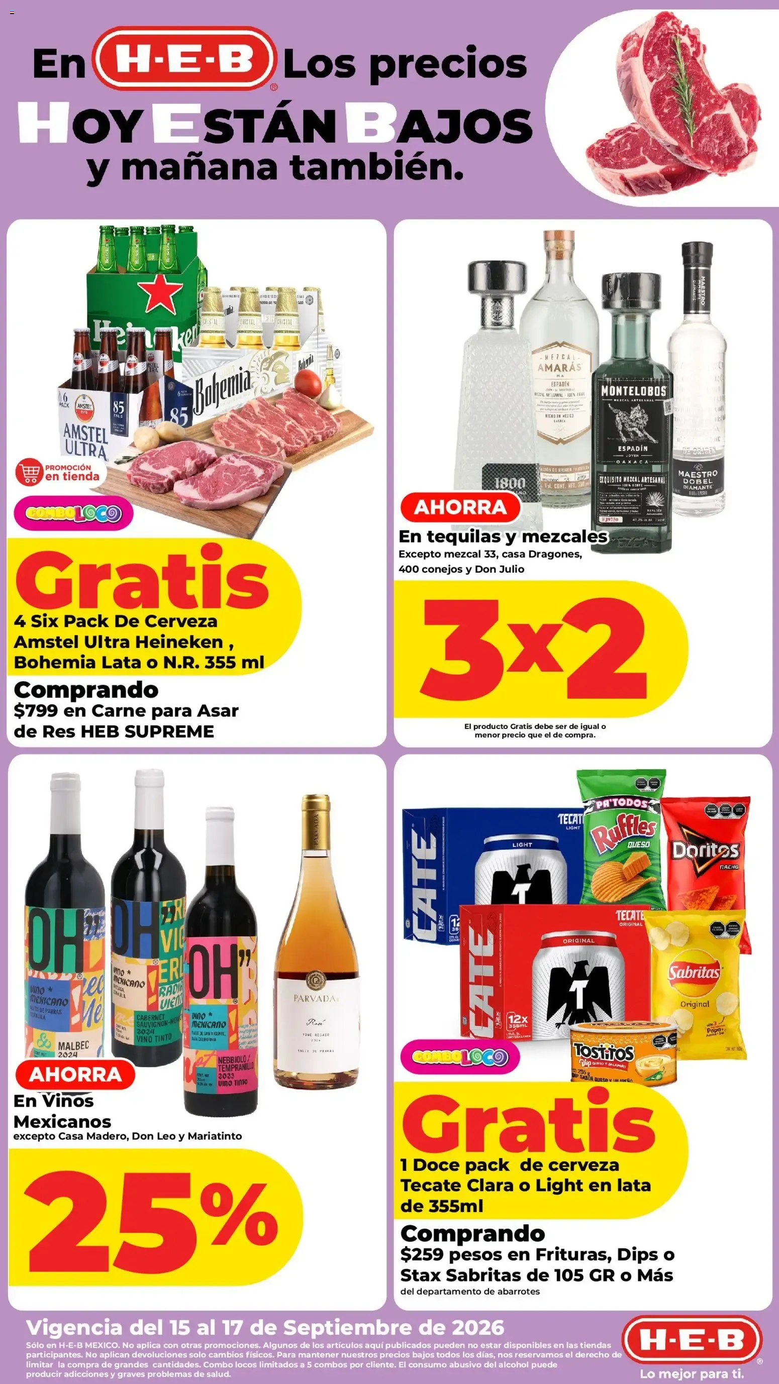 Catálogo de H-E-B folleto Los precios hoy están bajos (15/09/2026 - 17/09/2026) - catálogo en línea 15 de septiembre al 17 de septiembre 2026 - Pagina 1