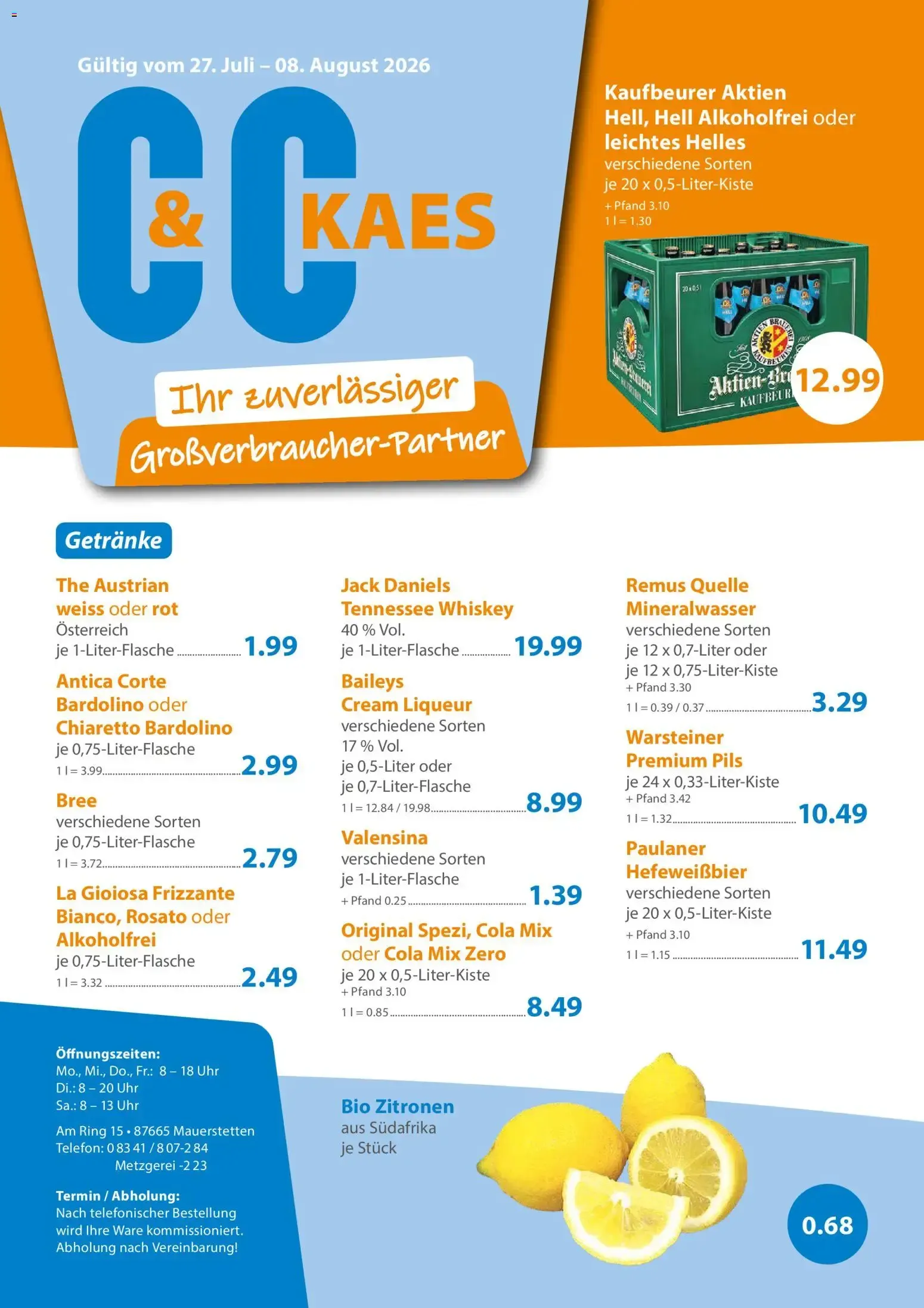 C&C KAES Ihr zuverlässiger Großverbraucher-Partner von 27. Juli bis 8. August 2026 - Prospekt seite 1