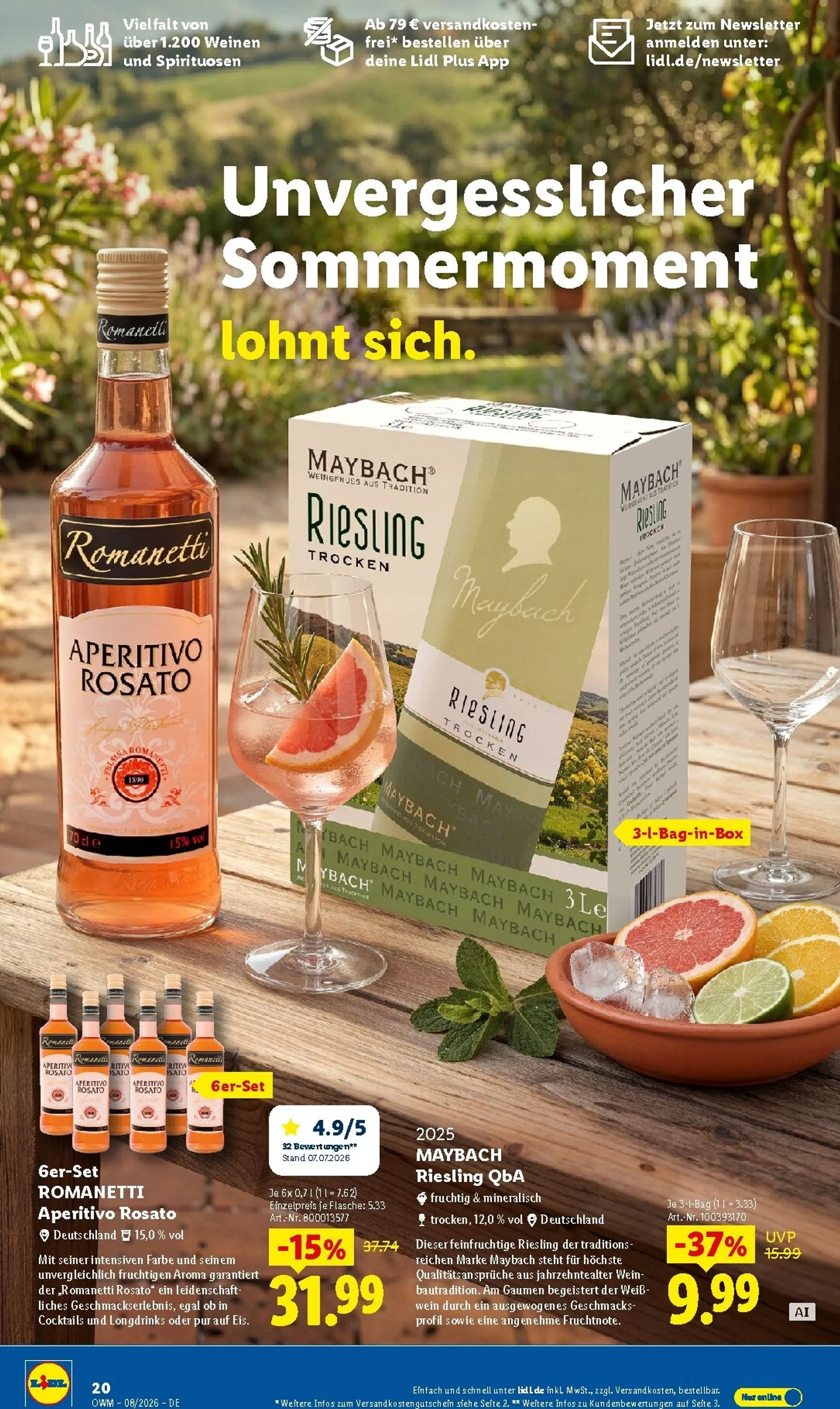 Lidl - Wein & Spirituosen Prospekt – von Samstag 01.08.2026 bis Montag 31.08.2026 von 1. August bis 31. August 2026 - Prospekt seite 20