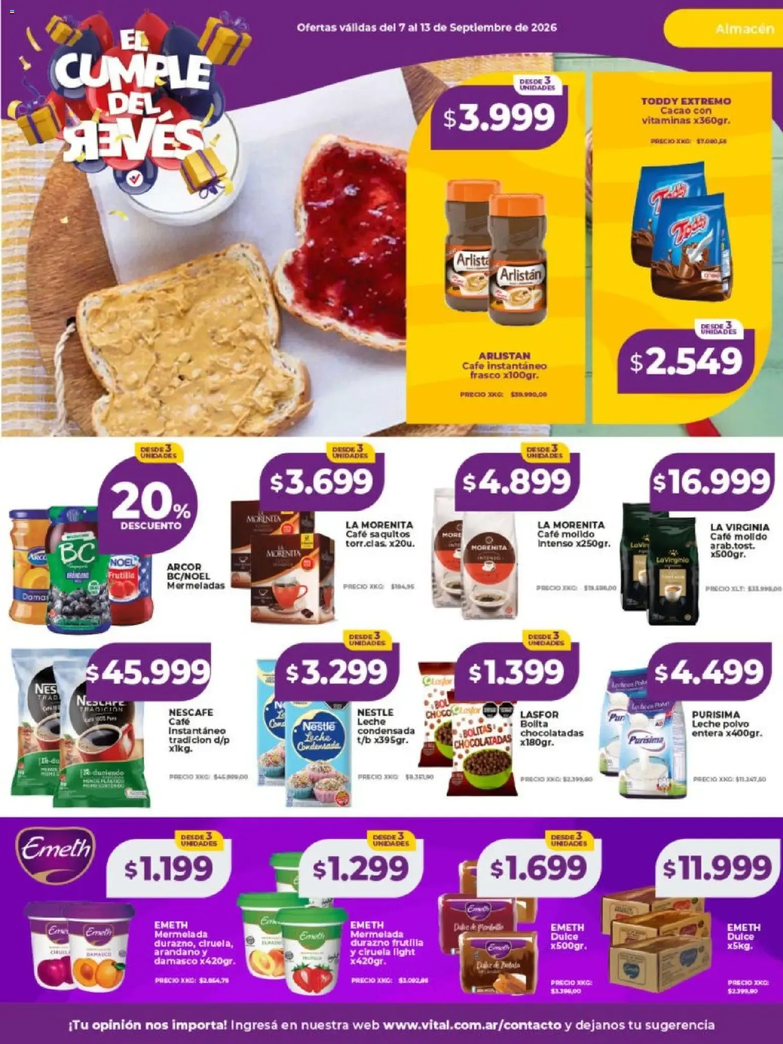 Ofertas de Vital Super Mayorista - El Cumple del Revés 7 de septiembre al 13 de septiembre 2026 - Página 19 del catálogo
