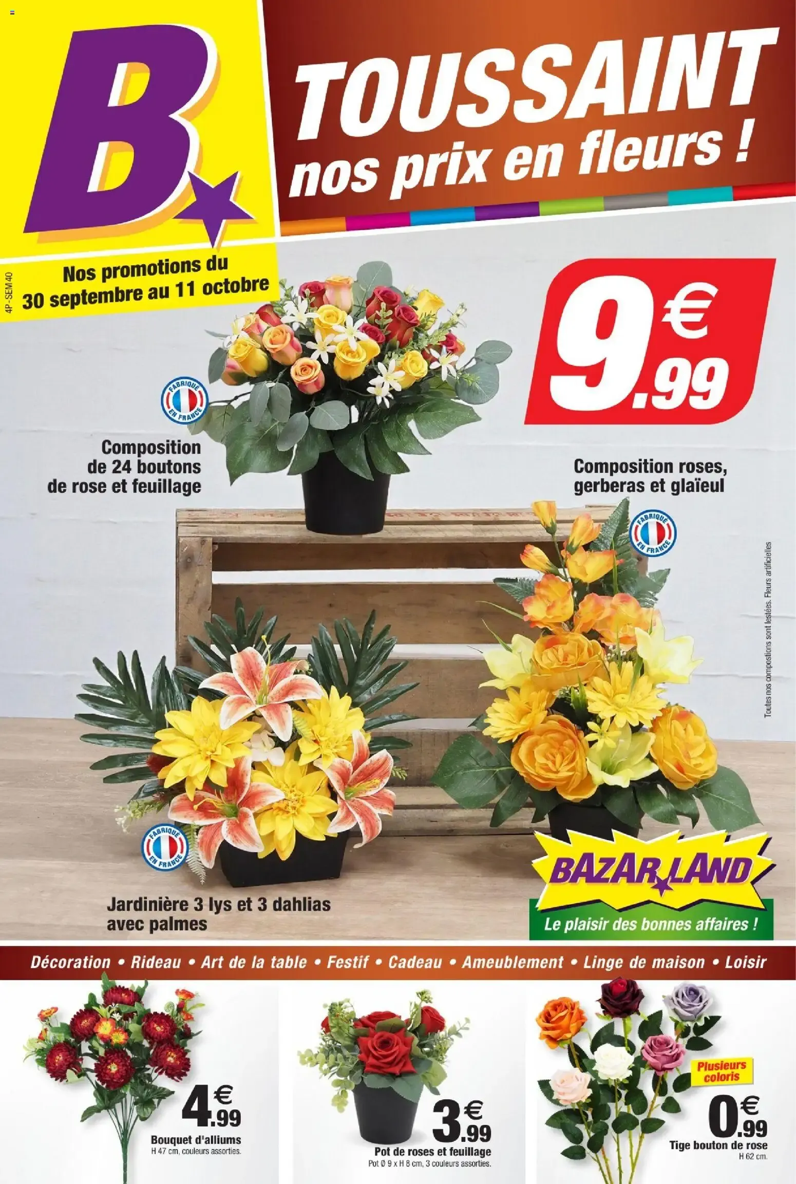 BazarLand - Toussaint nos prix en fleurs! du 30 septembre au 11 octobre 2026 - Catalogue page 1