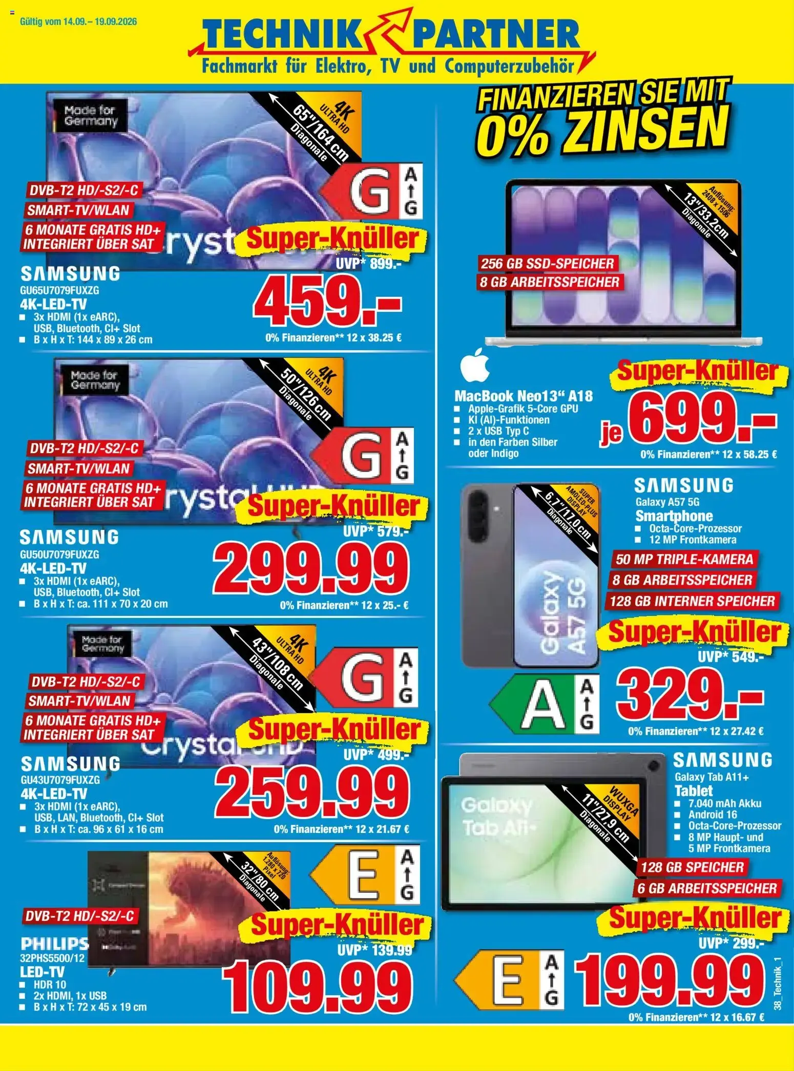 TECHNIK PARTNER Fachmarkt für Elektro, TV und Computerzubehör von 14. September bis 19. September 2026 - Prospekt seite 1