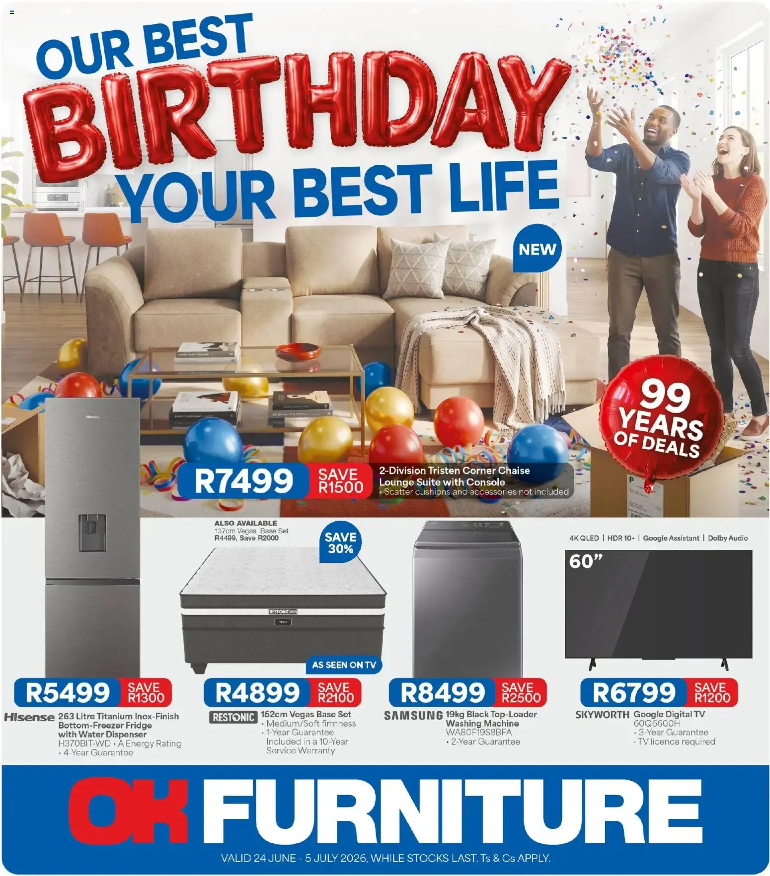 OK Furniture: Nuestro Mejor Cumpleaños, Tu Mejor Vida - 99 Años de Ofertas from 24 June to 5 July 2026 - Catalogue Page 1