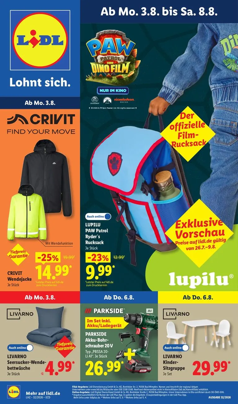 Lidl - Nonfood Prospekt nächste Woche – von Montag 03.08.2026 bis Samstag 08.08.2026 von 3. August bis 8. August 2026 - Prospekt seite 1