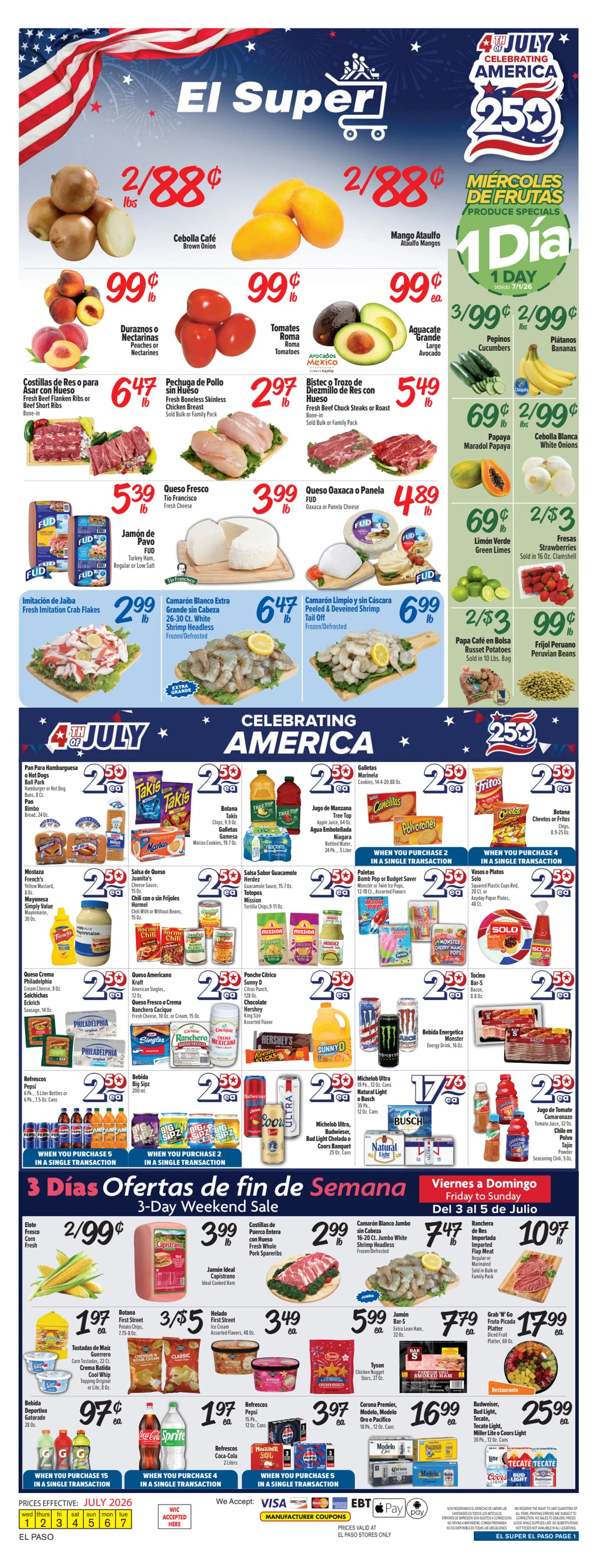 Weekly ad Current El Super - El Paso leaflet valid from Wednesday 07/01/2026 to Tuesday 07/07/2026 from July 1 to July 7 2026 - Page 1
