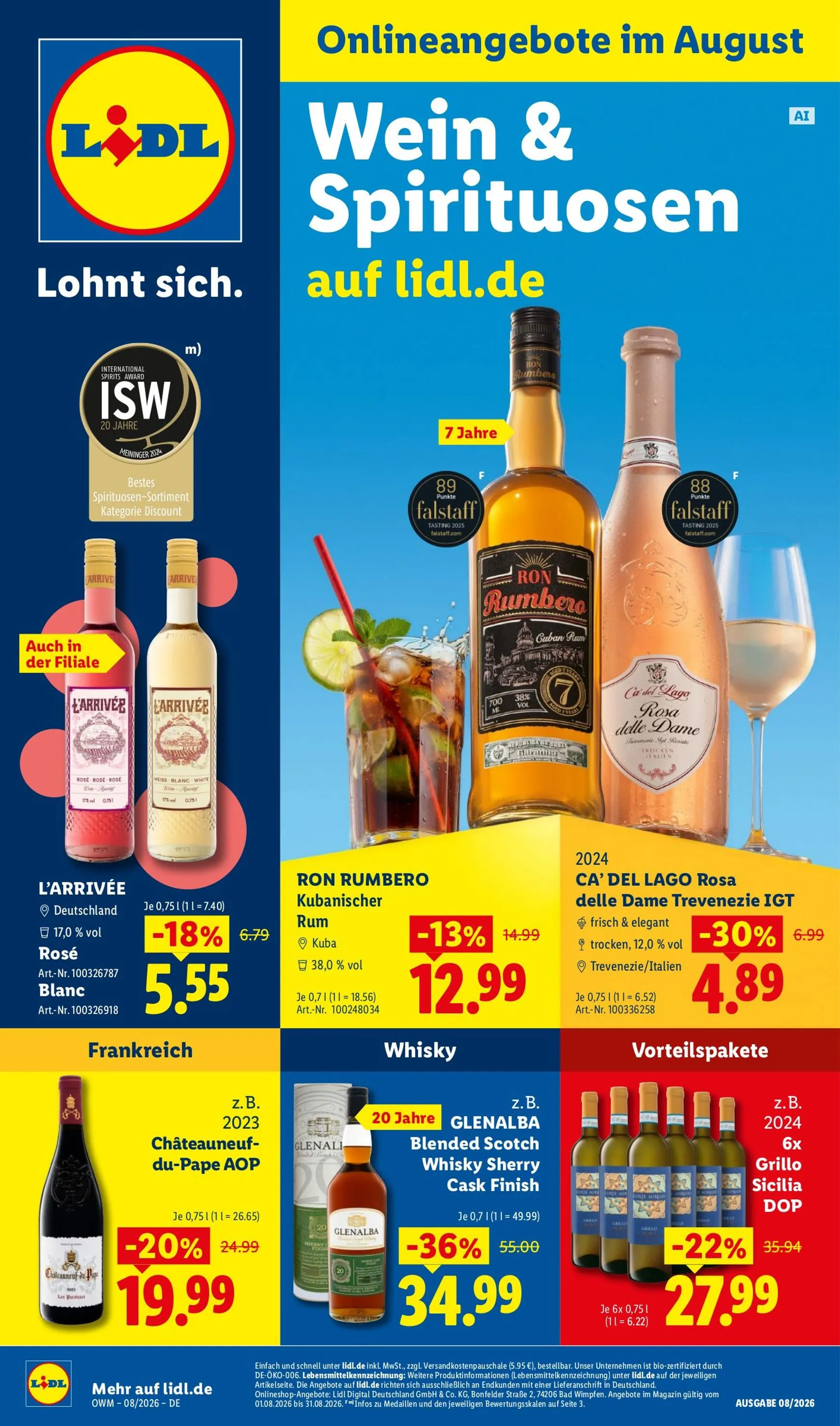 Lidl - Wein & Spirituosen Prospekt – von Samstag 01.08.2026 bis Montag 31.08.2026