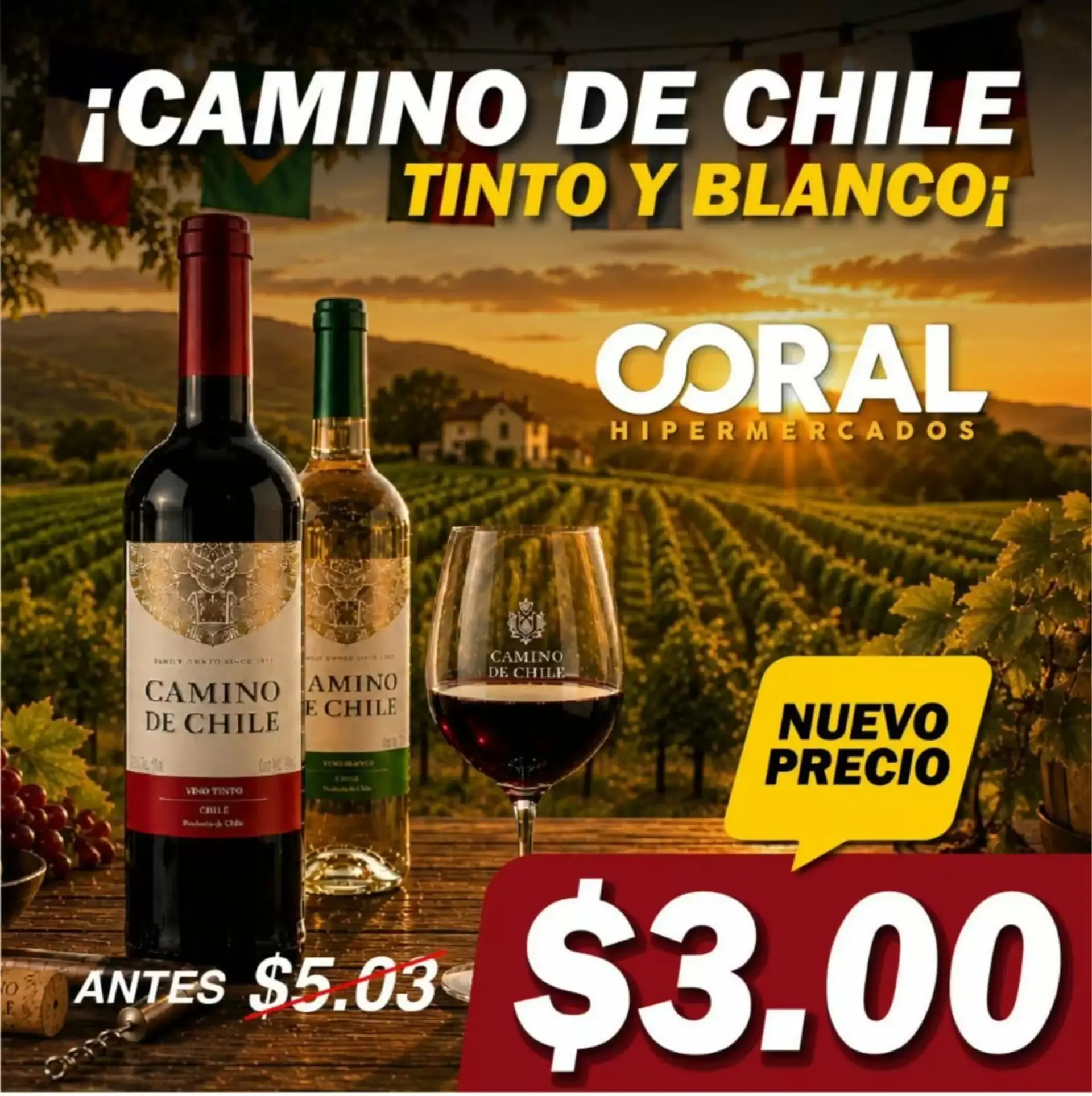 Catalogo de Camino de Chile Tinto y Blanco - Oferta Coral Hipermercados 16 de julio al 2 de agosto 2026 - Pag 1