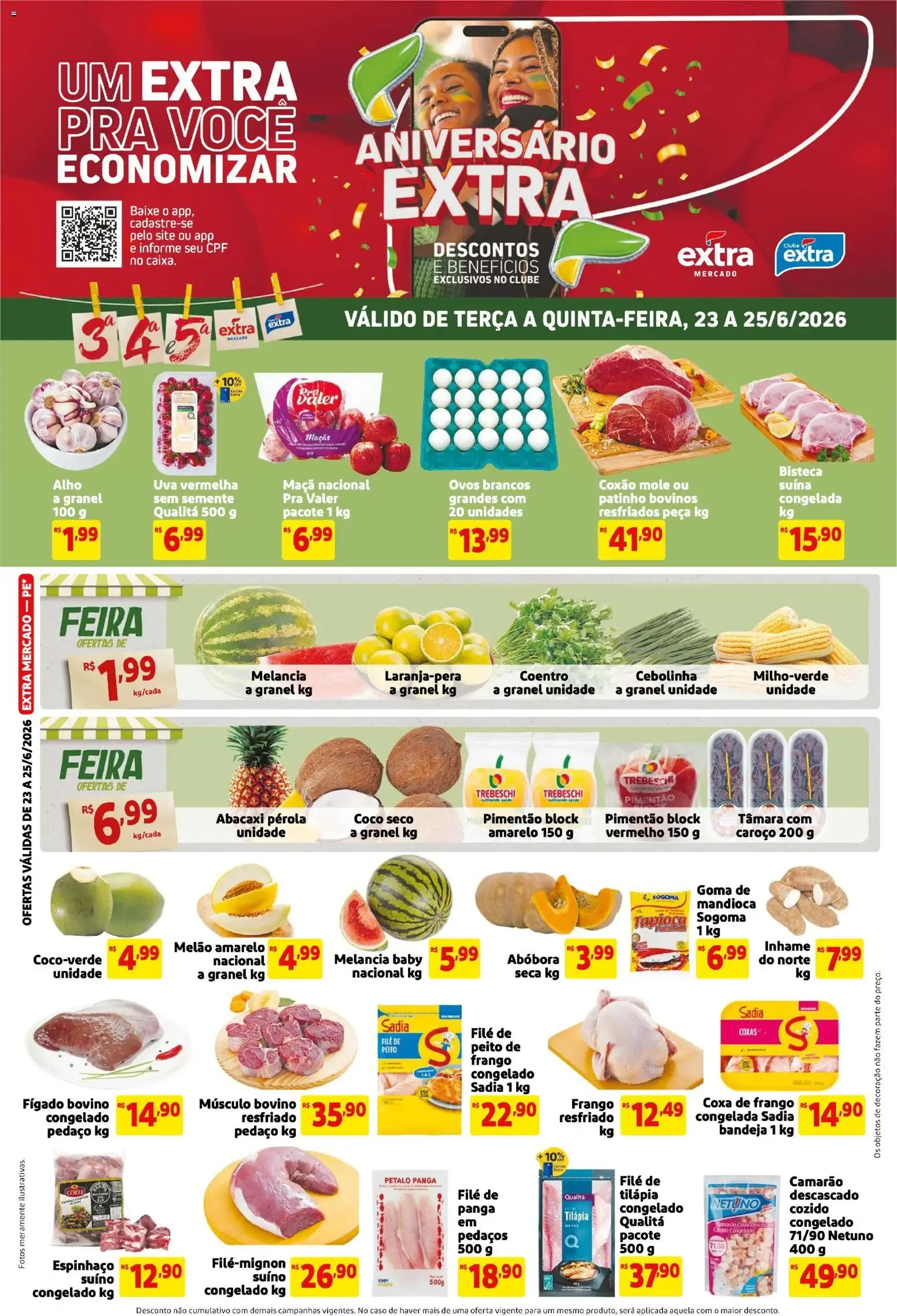 Encarte de Extra Mercado: Aniversário Extra - Ofertas de Terça a Quinta 23 de junho até 25 de junho 2026 - Pagina 1